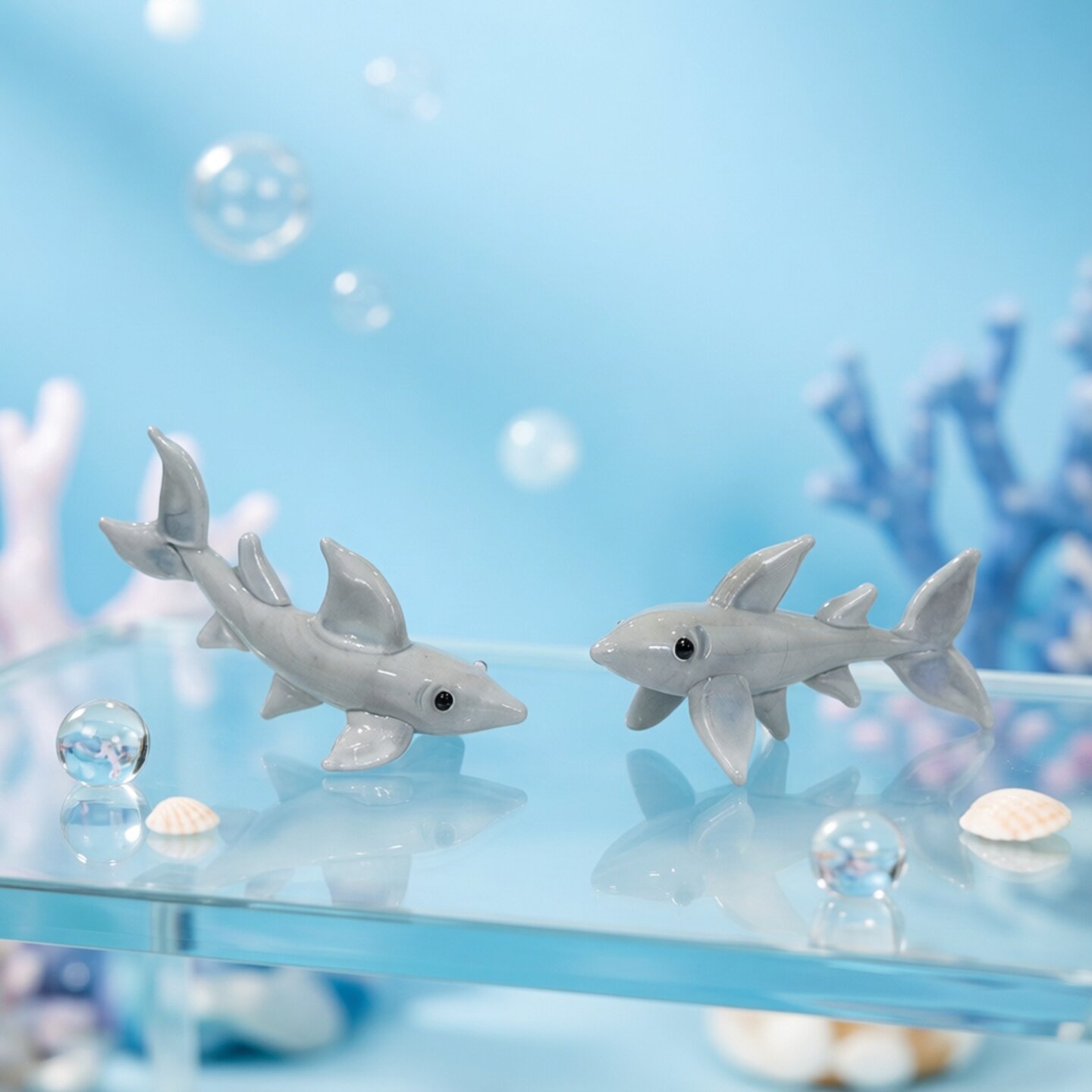Marine Aquarium Design - Handmade Mini Glass Shark Figurine Cute